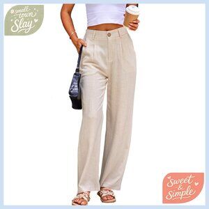 Linen Wide Leg Pants High Waist Straight Leg Casual Work Trousers
